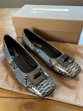 Donald J Pliner Flats Python Print Square Toe Slip On Neutral Size 7.5